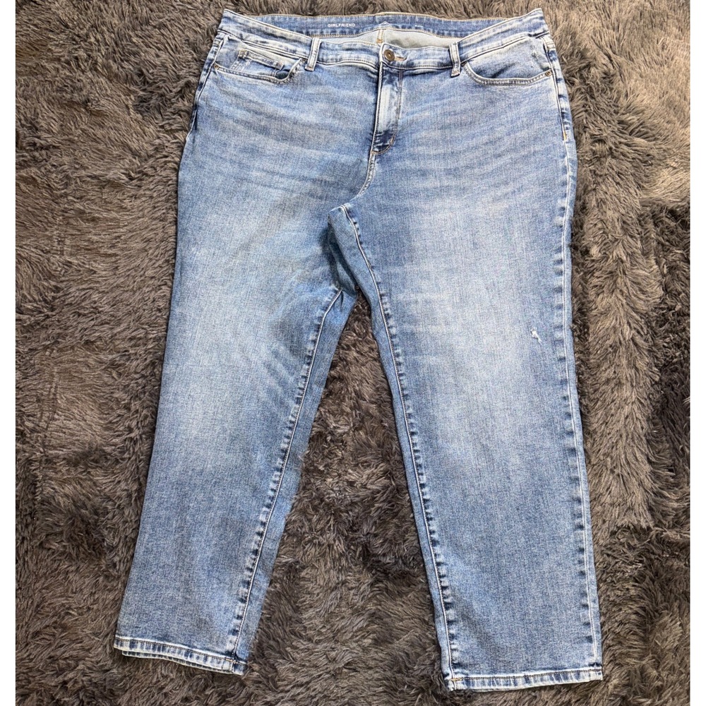 St. John's Bay Womens Girlfriend Jeans 20W Blue Denim Mid Rise Cropped